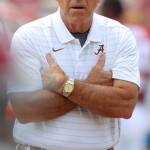 TUSCALOOSA, ALABAMA - SEPTEMBER 11: Head coach Nick Saban of the Alabama Crimson Tide walks the field during pregame warmups prior to facing the Mercer Bears at Bryant-Denny Stadium on September 11, 2021 in Tuscaloosa, Alabama. (Photo by Kevin C. Cox/Getty Images)