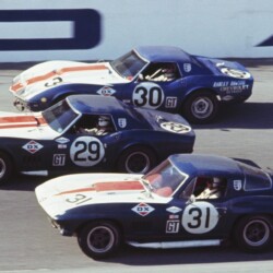 UNITED STATES - FEBRUARY 05: Daytona 24 Hour Race - 1968. The DX Sunray Oil Team drive their Chevrolet Corvette. Jerry Grant/ Dave Morgan(31), Peter Revson/ Don Yenko(29) and Peter Revson/ Don Yenko(30). (Photo by The Enthusiast Network via Getty Images/Getty Images)